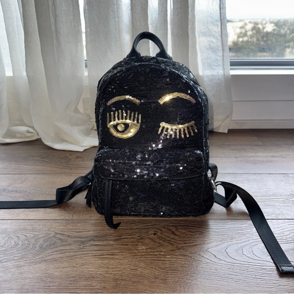 Chiara Ferragni Flirting Winking Black Sequin Backpack